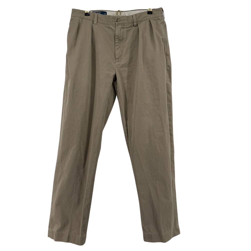 Vintage Polo Ralph Lauren Mens Khaki Pleated Chino‎ Pants Size 32x31 Preppy